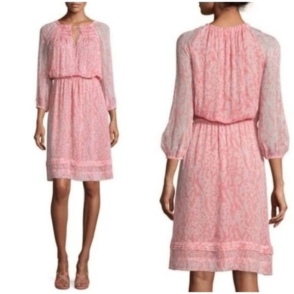 Diane Von Furstenberg  100% silk coral pink dress sz 8 Parry printed knee length